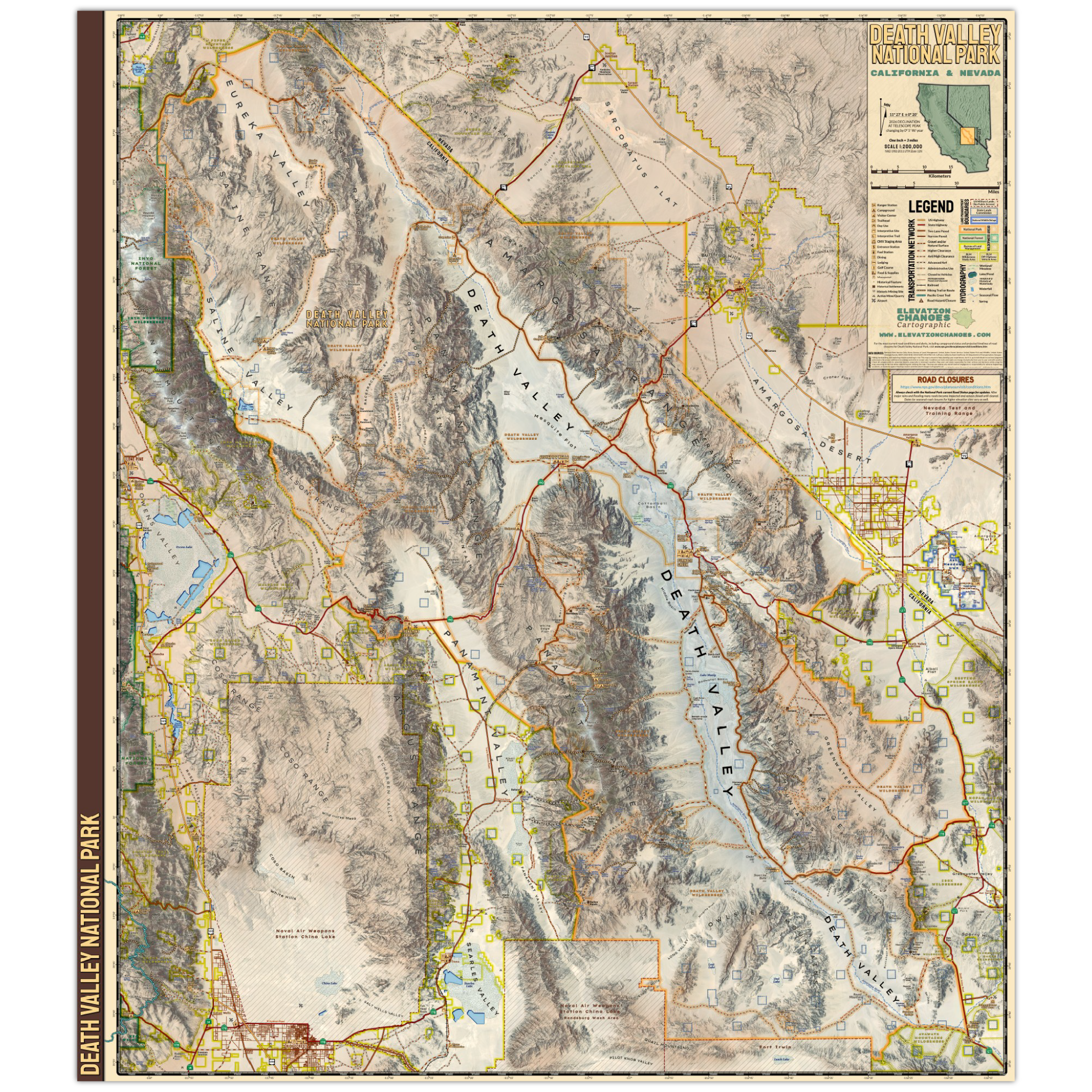 Death Valley National Park Visitor Map – Elevation Changes Cartographic