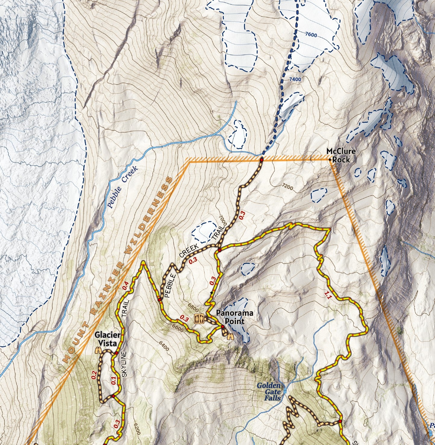 Paradise Trails and Camp Muir to Summit on Mount Rainier Map