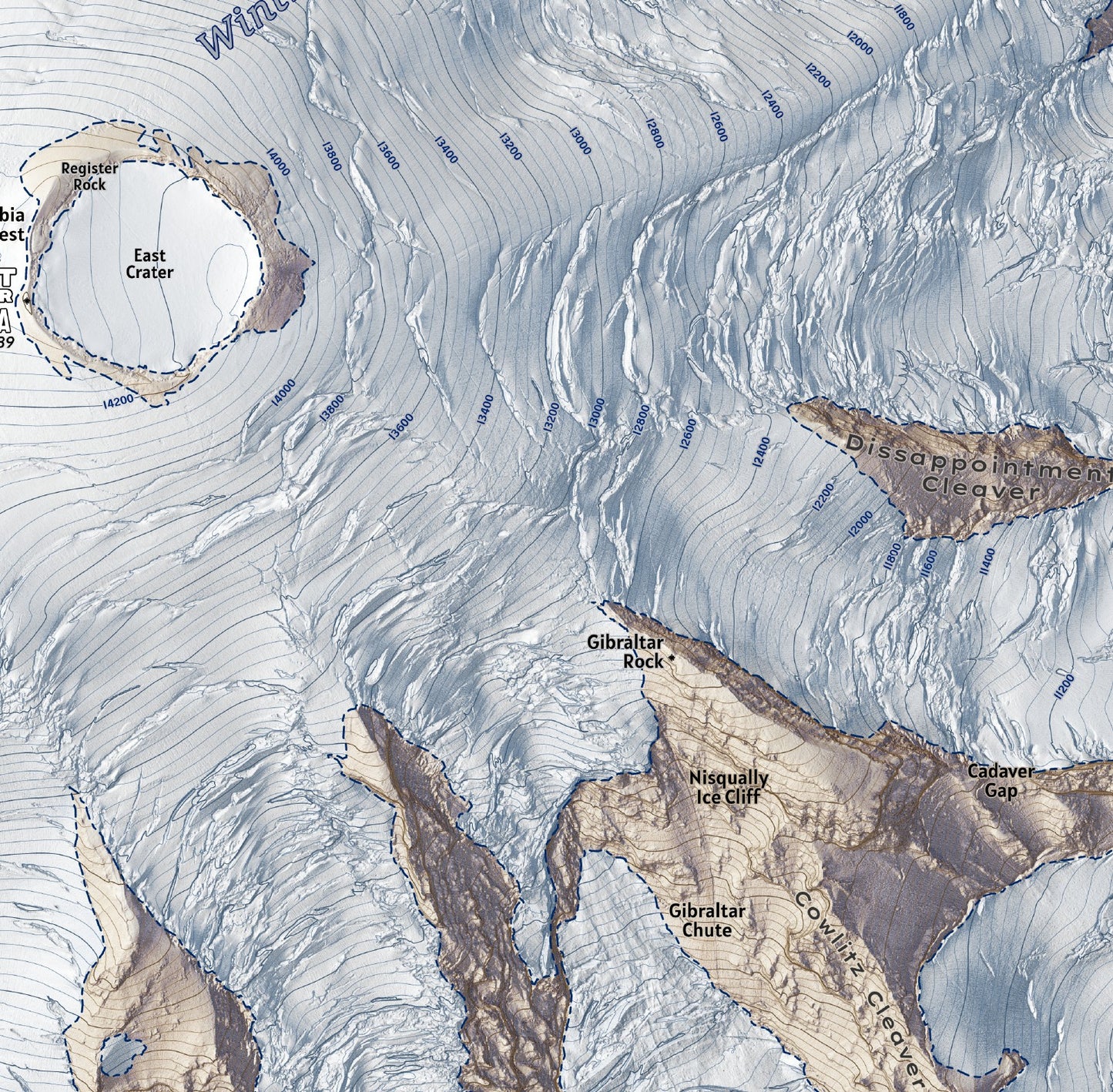 Paradise Trails and Camp Muir to Summit on Mount Rainier Map