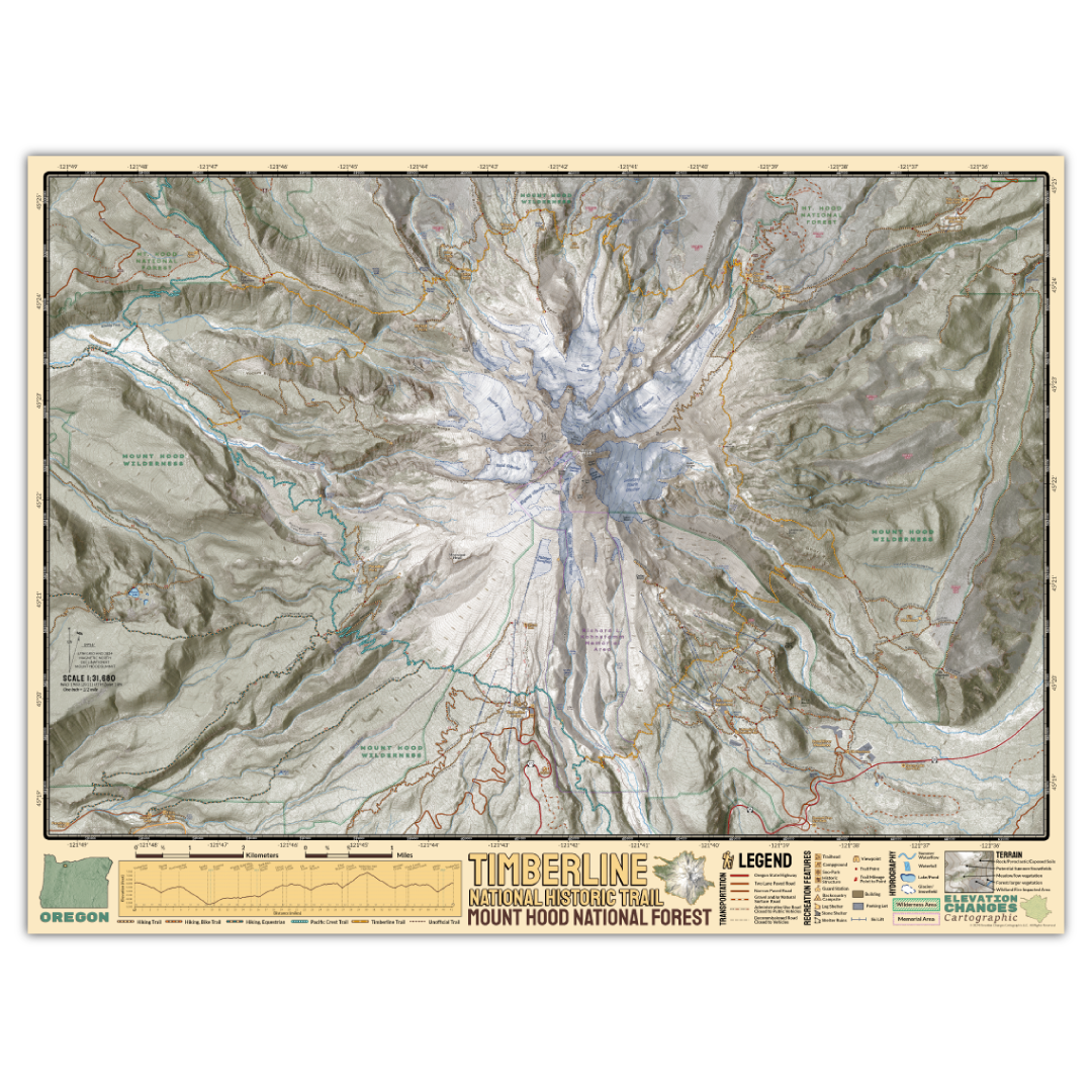 Mount Hood - Timberline Trail - Elevation Changes Cartographic