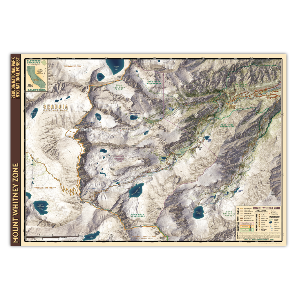 Mount Whitney Hiking and Climbing Map from Whitney Portal – Elevation ...