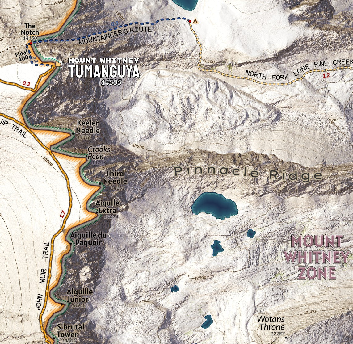 Mount Whitney Hiking and Climbing Map from Whitney Portal