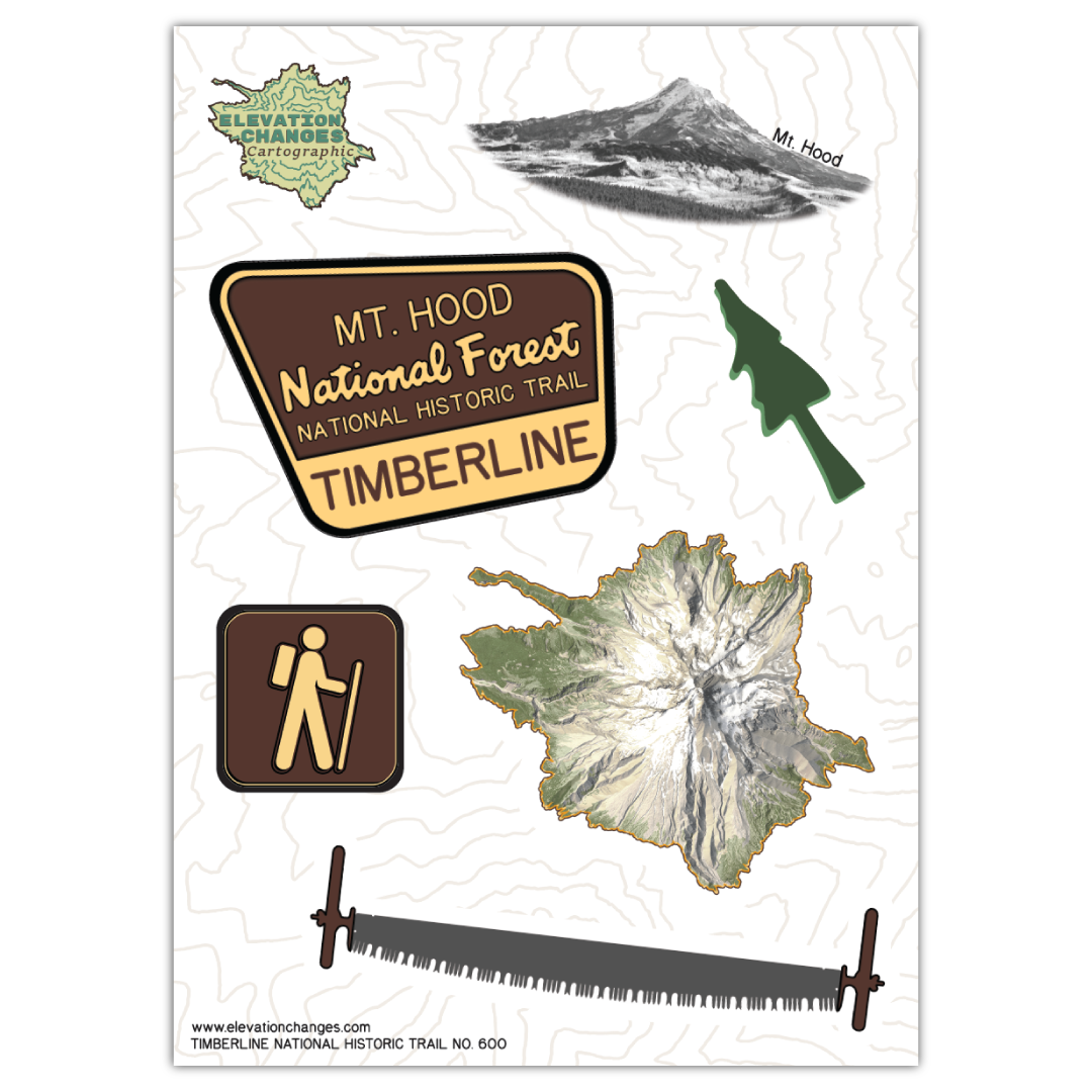 Trail Map Sticker Mount Hood Timberline Trail Sticker Sheet – Elevation Changes Cartographic
