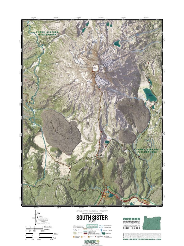 Traditional Quad Style Topo Map of South Sister
